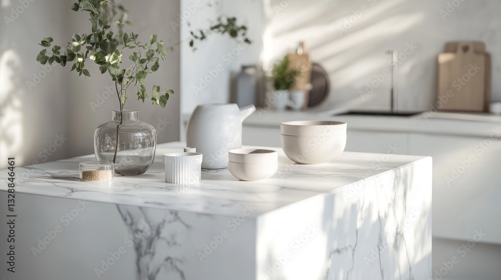 Poster a table topped with bowls and vases, perfect for a dining or coffee table setup