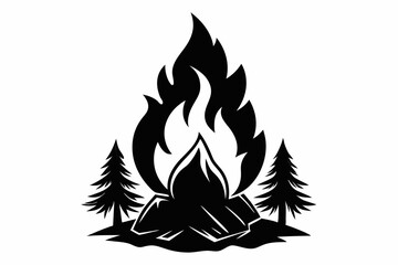campfire line art silhouette vector illustration