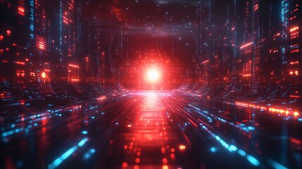 Fototapeta premium a futuristic digital tunnel with glowing red and blue lights, evoking a sense of advanced technology