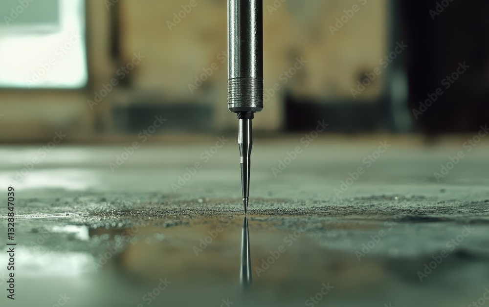 Poster sharp tool point captured in reflection on smooth surface