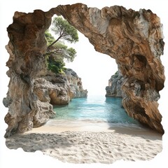 Serene Coastal Scene Through a Rock Arch