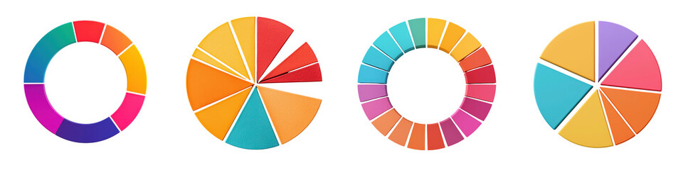 Obraz premium A set of vibrant segmented pie chart infographic designs in various color palettes