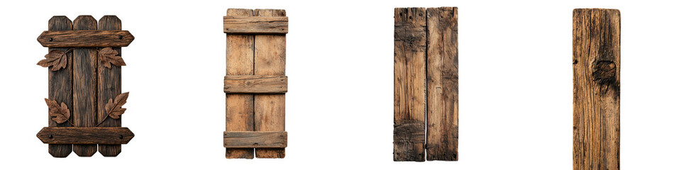 Collection of various old worn wooden boards beams and planks with natural textured surfaces in a range of earthy tones