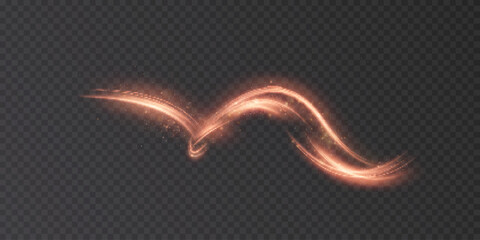 Sparkling light wave, glowing vortex with magical small glitter particles. Bright magic comet. Vector on transparent background.