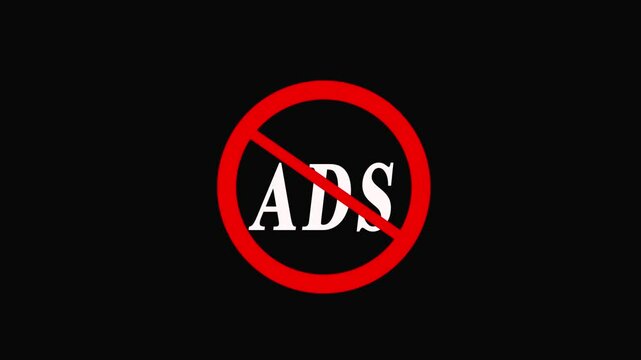 No Ads icon warning concept animation,ads block .not allow ads concept.