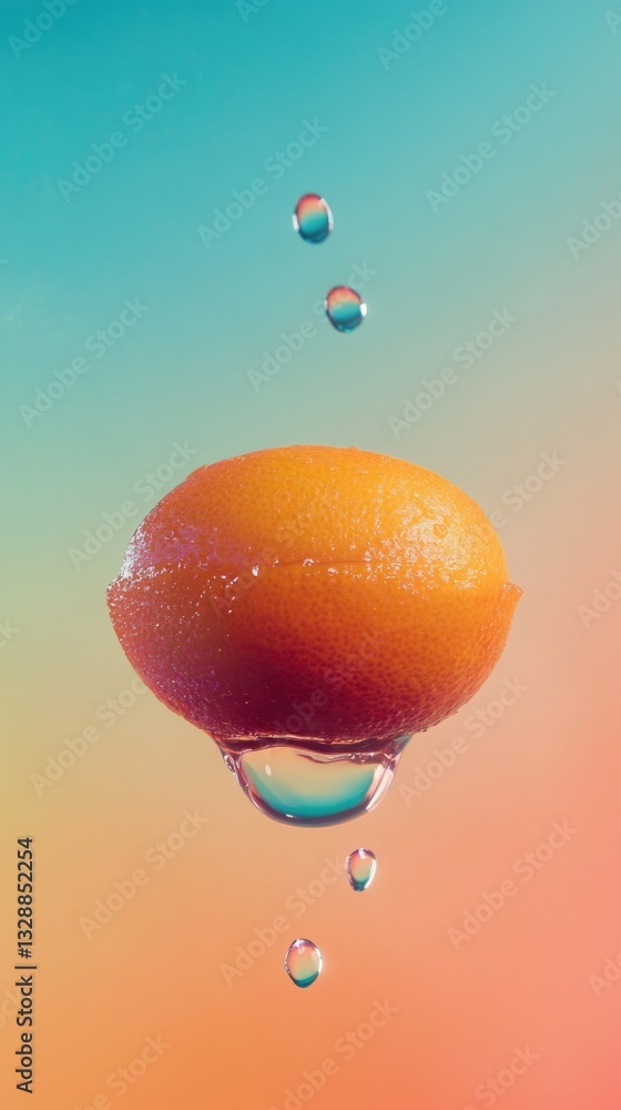 Poster an orange being dropped into a pool of water creating ripples and splash