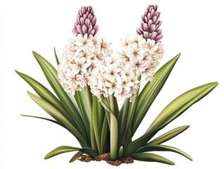 Fototapeta premium White and Light Purple Hyacinths Botanical Illustration