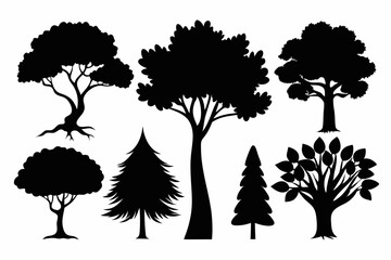 Fototapeta premium six different types of trees line art silhouette vector illustration