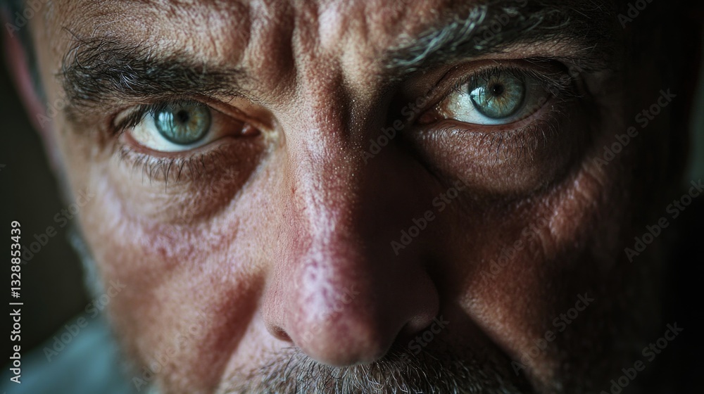 Poster close-up of a man's face with a beard