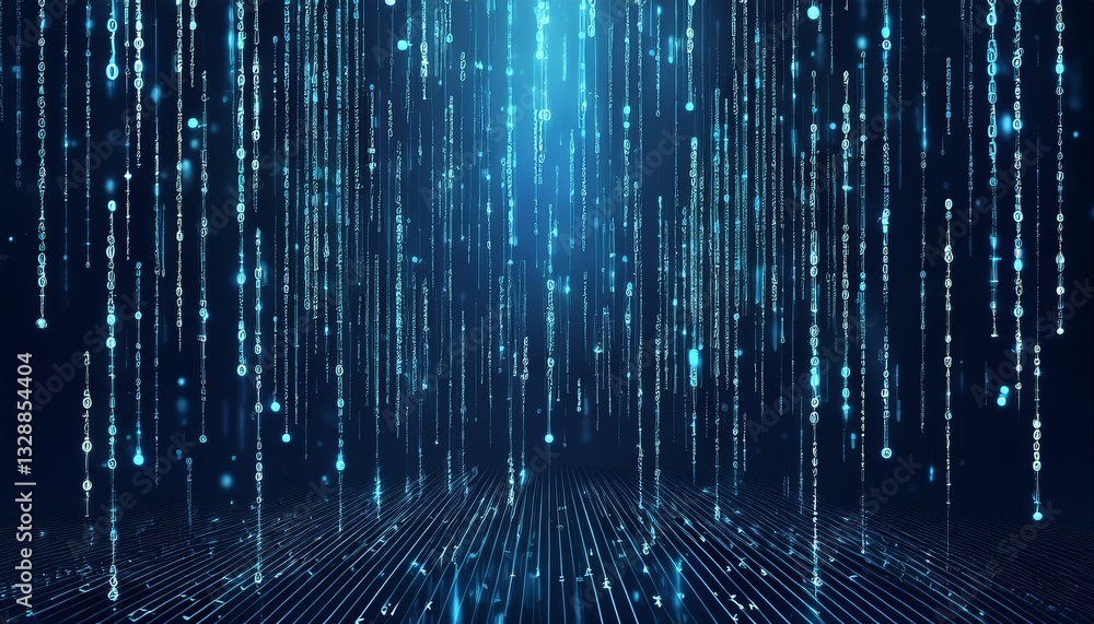 Poster abstract animation of binary code cascading down like digital rain