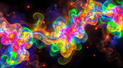 Obraz premium Abstract Swirls of Vibrant Neon Colors on Black Background Design