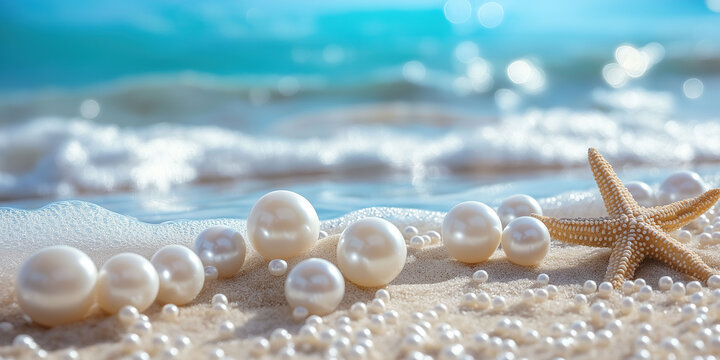 Fototapeta pearls  sandy beach with turquoise waves 