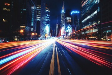 Obraz premium City lights create vibrant streaks in busy New York streets at night