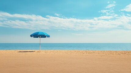 Fototapeta premium Beach umbrella, sunny day, ocean view, travel, summer relaxation
