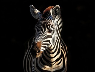 Naklejka premium A close-up shot of a zebra's face in low light conditions