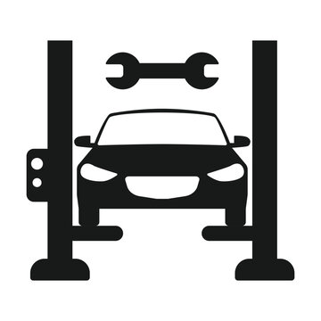 The image contains a collection of black and white car service and maintenance icons. These icons represent various automotive-related concepts.