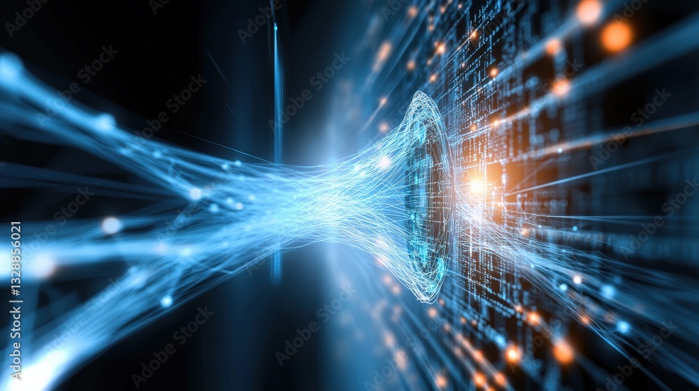 Poster exploring quantum technology a futuristic data transmission event digital realm visual representatio