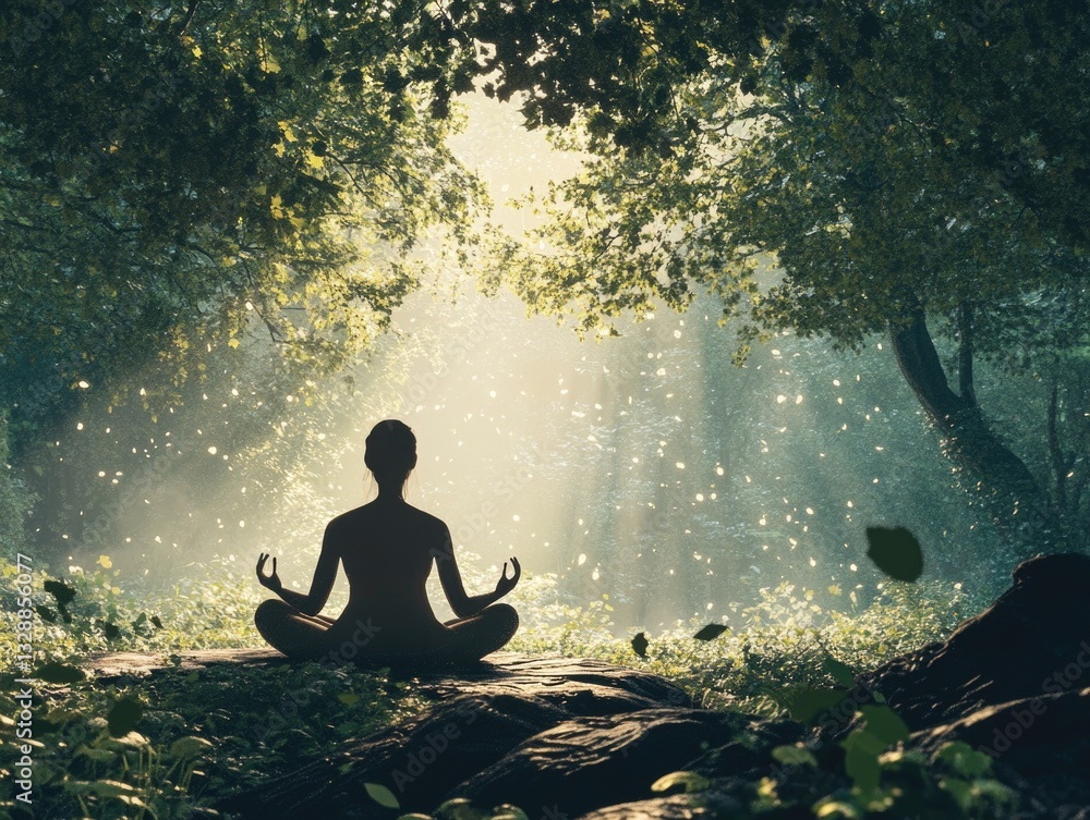 Poster a person sits alone in the midst of a dense forest, surrounded by trees and foliage