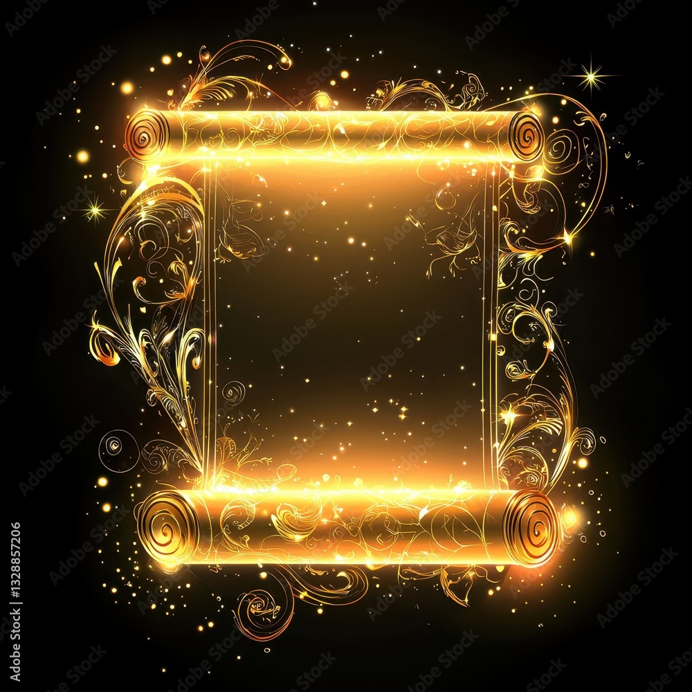 Aufkleber elegant golden scroll frame with sparkling decorative elements