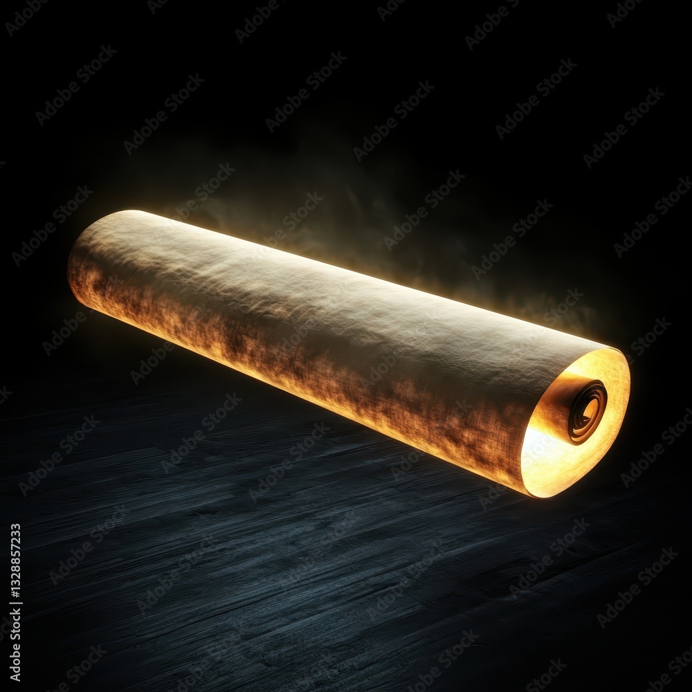 Poster illuminated scroll on dark background with soft glow effect