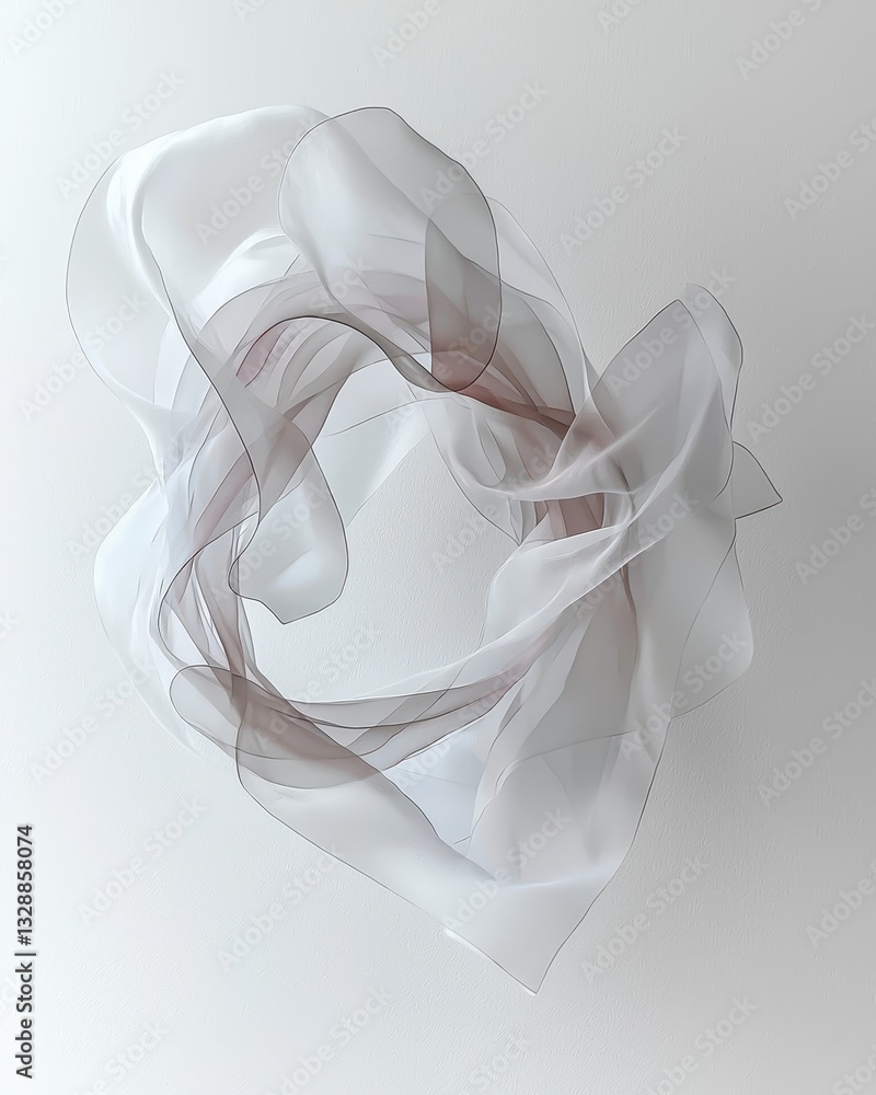 Poster abstract swirling forms of translucent fabric in soft tones