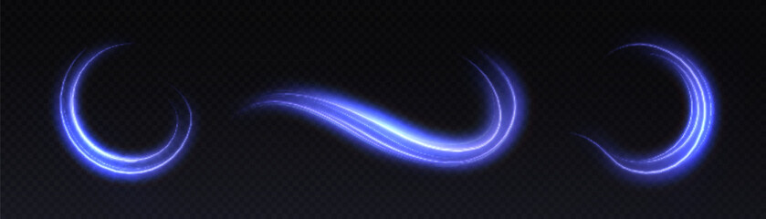 Shimmering blue swirl. Curve bright line effect. Glowing magic bright motion effect light for game interfaces and illustrations. Vector