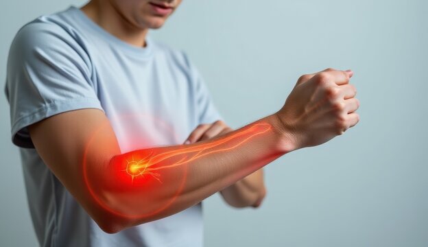 Human Arm Anatomy with Highlighted Muscles and Tendons Visual Representation