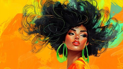 Radiant Soul: A vibrant portrait of a stunning woman, exuding confidence and captivating beauty, set against a dynamic backdrop of yellow and orange. 