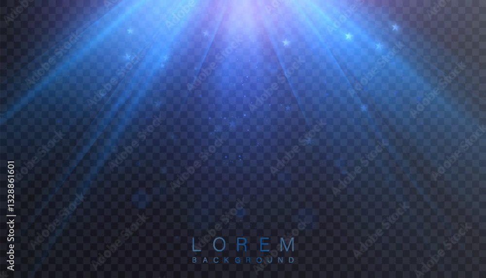 Poster bright spotlight with rays and glare. abstract light effect for background.