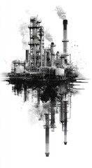Obraz premium Industrial Complex Reflected in Smoke and Water