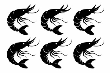 Obraz premium shrimp set line art silhouette vector illustration