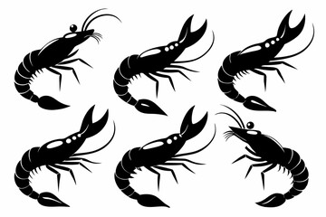shrimp set line art silhouette vector illustration