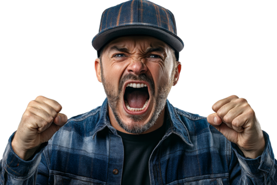Man expressing intense emotion with a fierce yell
