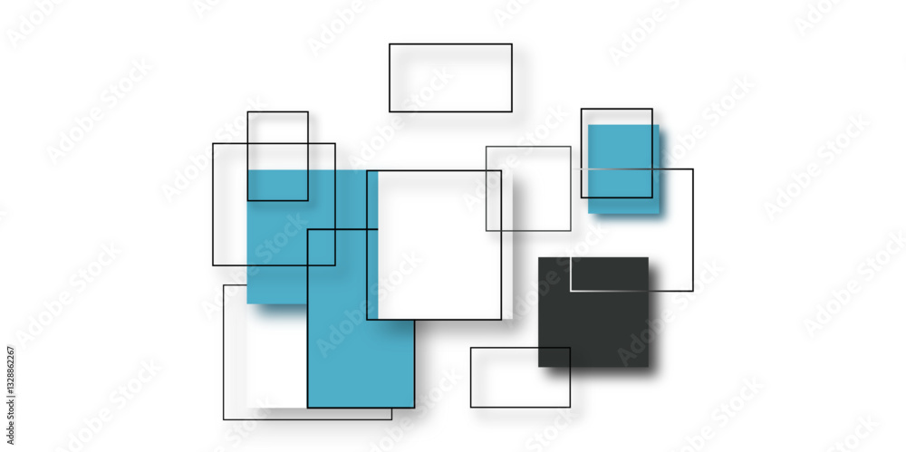 Poster squares and rectangles with a blue and white background. colorful background with squares and triang