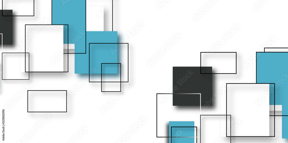Poster squares and rectangles with a blue and white background. colorful background with squares and triang