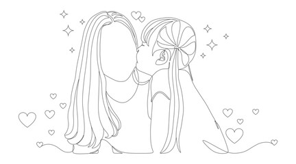Loving Moment Between Mother and Daughter – Tender Kiss Illustration