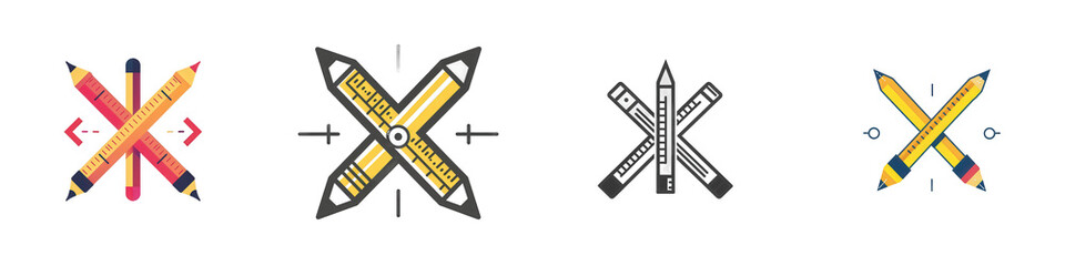 Crossed pencils design; vibrant colors isolated on white or transparent png