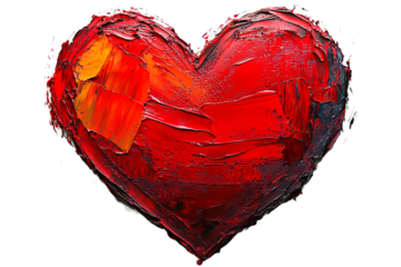 Bright textured red heart on transparent background