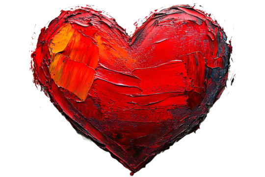 Bright textured red heart on transparent background