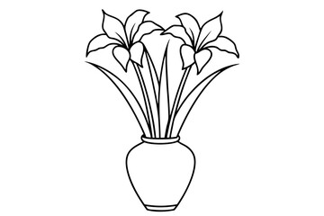 iris flower vase line art silhouette vector illustration