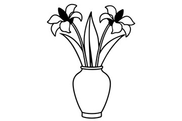 iris flower vase line art silhouette vector illustration