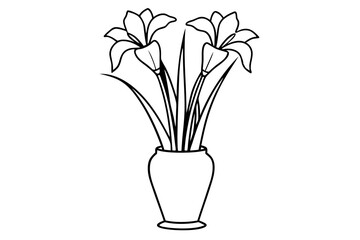 iris flower vase line art silhouette vector illustration