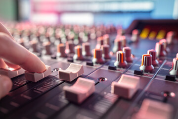 Sound recording studio mixing desk with engineer or music producer
