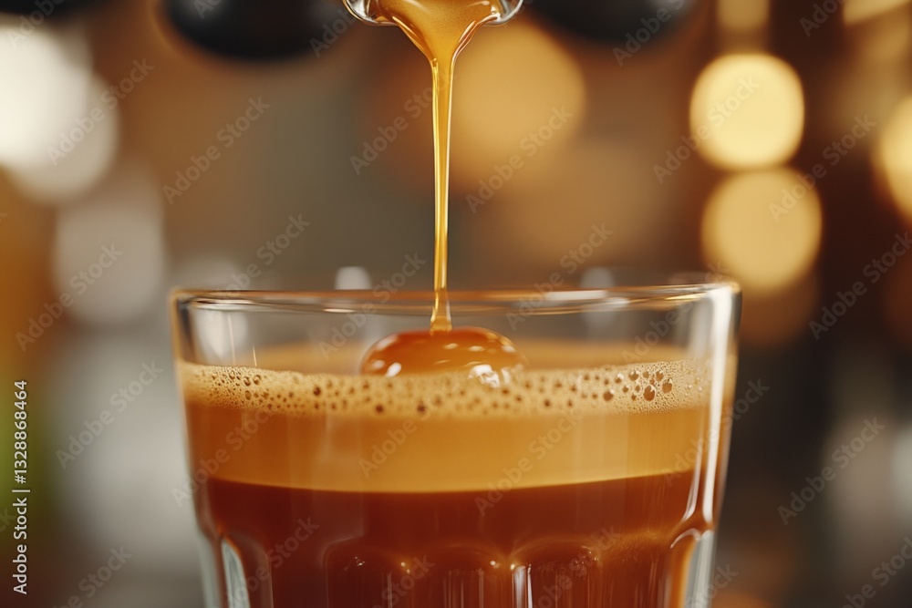 Aufkleber perfect espresso shot being extracted from coffee machine in a cozy cafe setting