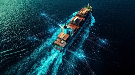 Container vessel with digital pathways at sea