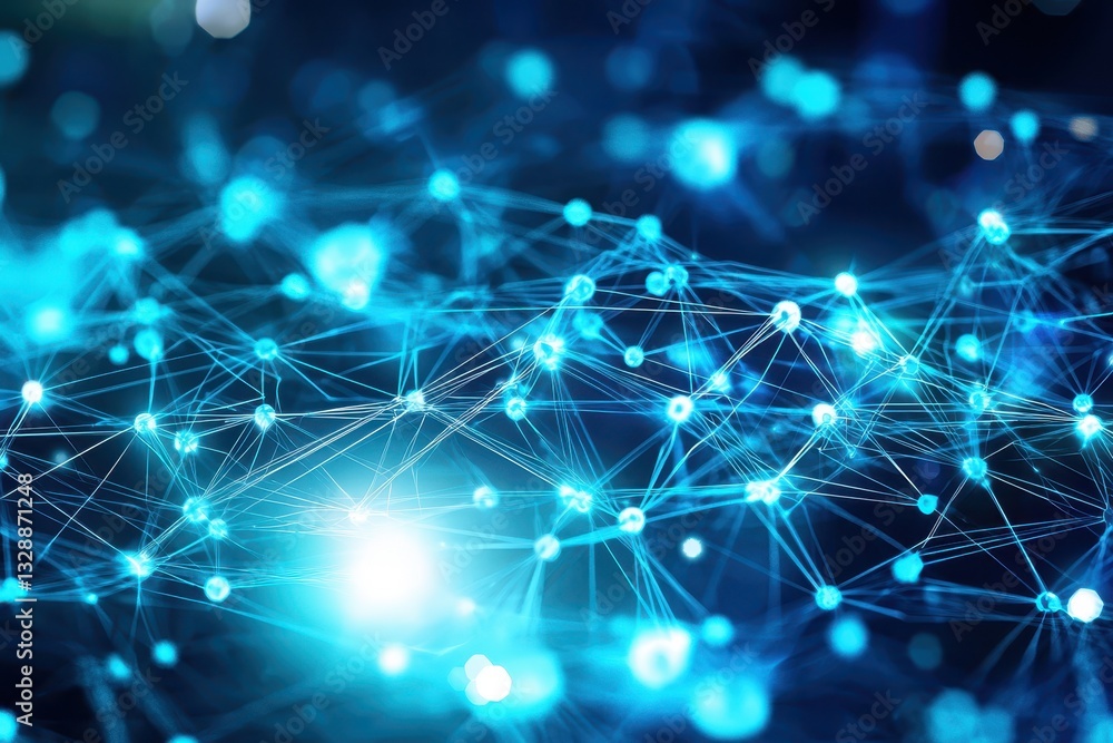 Poster futuristic digital network with bright nodes and connecting lines