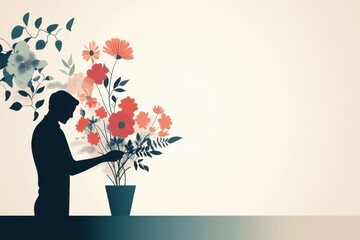 Florist crafting a beautiful bouquet of flowers in a minimalist shop setting at a serene time