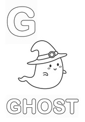 Fototapeta premium Alphabet Coloring Page for Kids. Children's Coloring Activity sheet. Cute Ghost Illustration to Color.