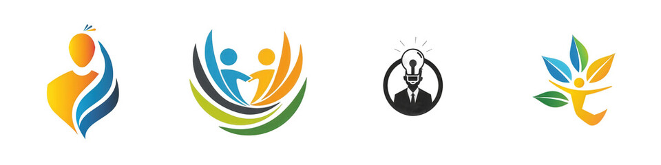 Colorful abstract logos on black (3) isolated on white or transparent png