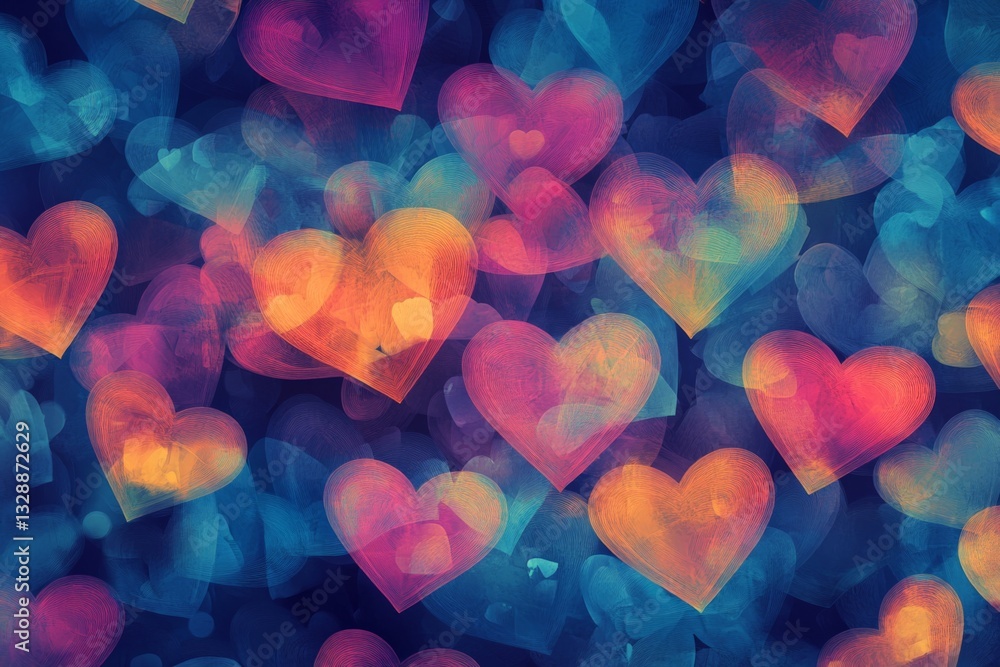 Poster colorful heart shapes create a dreamy background for digital and romantic themes in vibrant hues